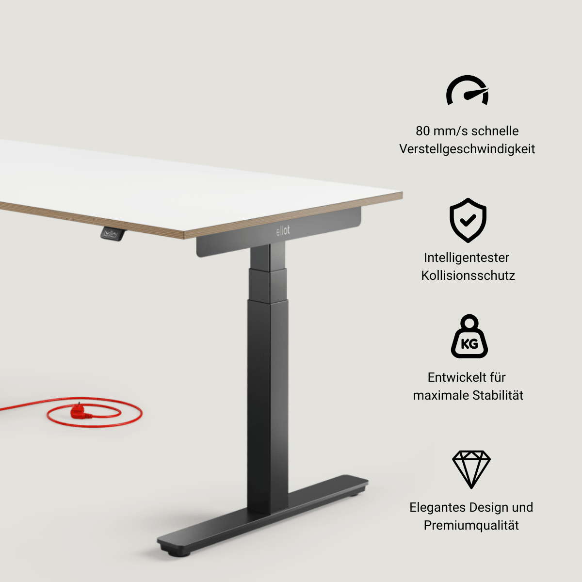 Eliot Pro Black Tischplatte Design White 180x80cm - Eliot Onlineshop