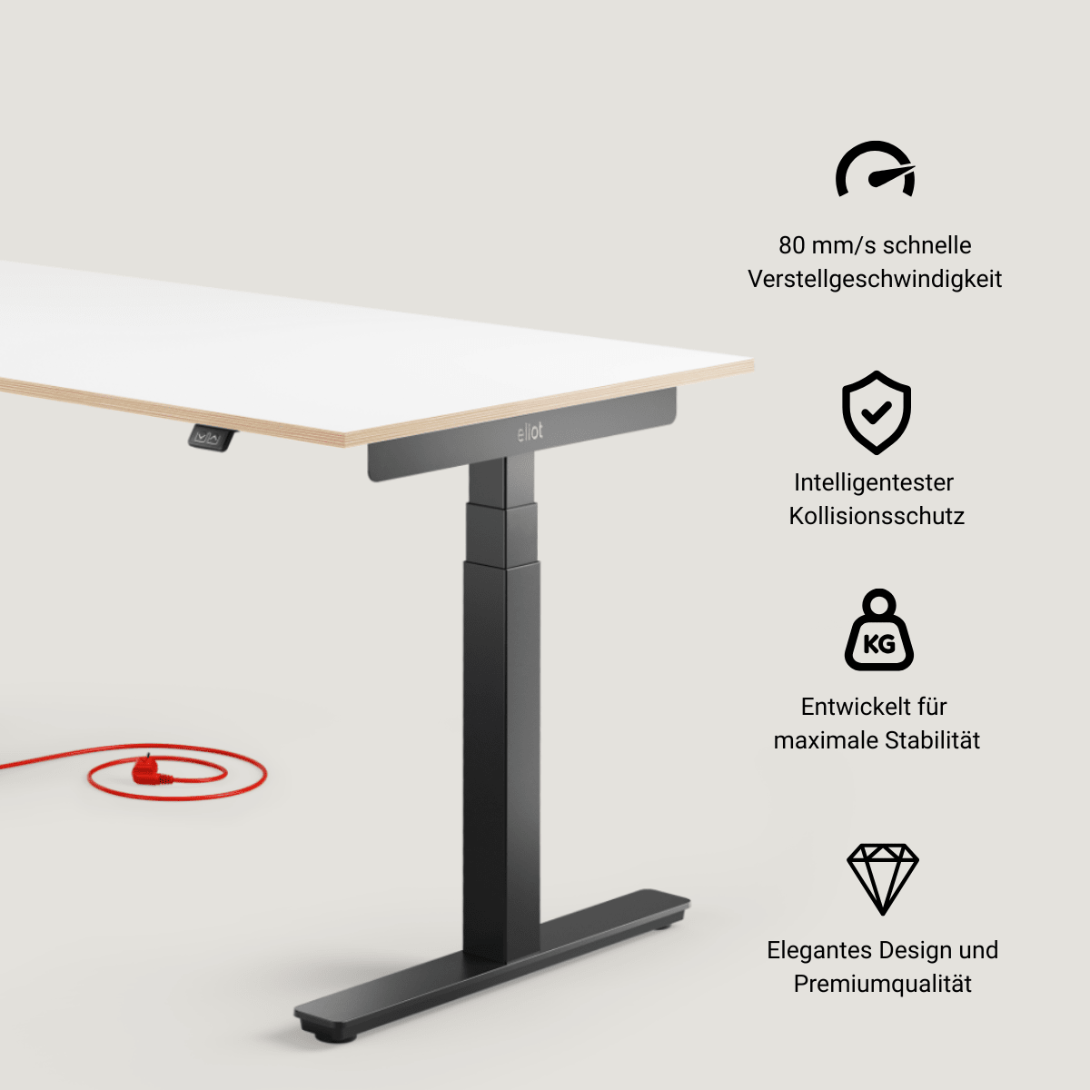 Eliot Pro Black Tischplatte Multiplex Fenix Bianco 180x80cm - Eliot Onlineshop