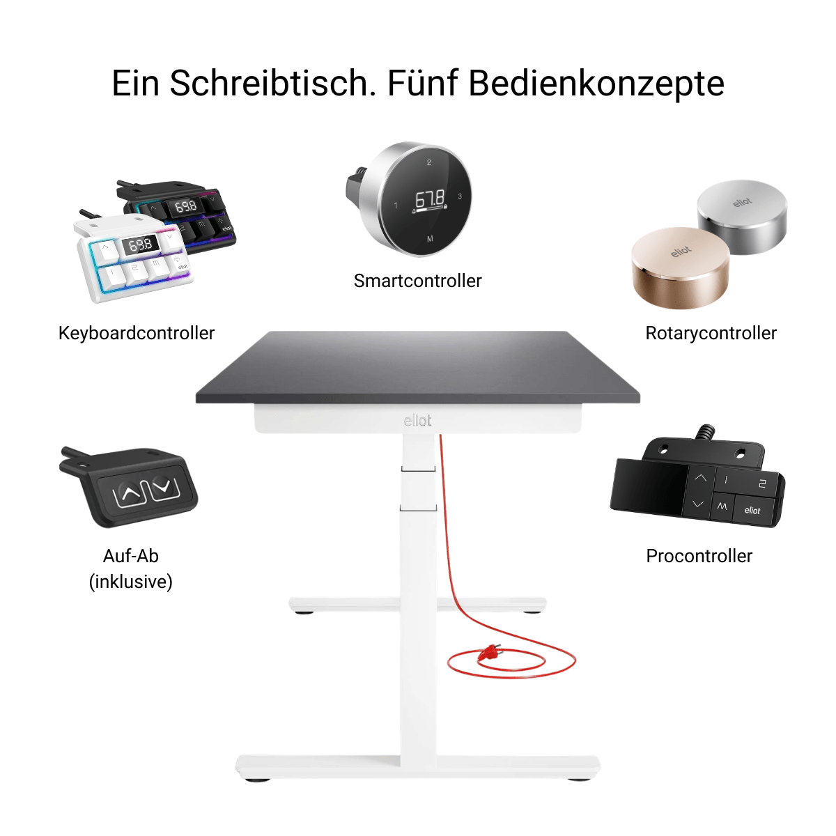 Eliot Pro White Tischplatte Soft Graphite 180x80cm - Eliot Onlineshop