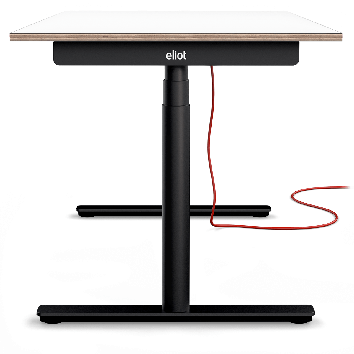 Höhenverstellbarer Schreibtisch Eliot Black vor weißem Hintergrund mit Multiplex Fenix Nero Tischplatte