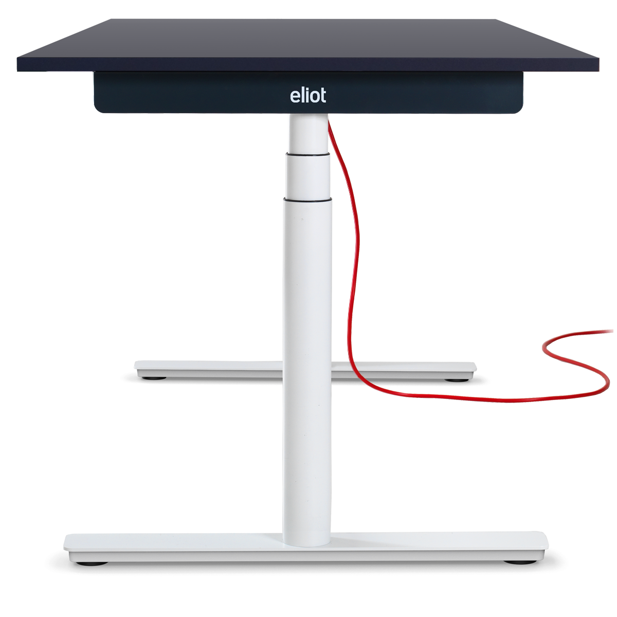 Höhenverstellbarer Schreibtisch Eliot vor weißem Hintergrund mit Soft Graphite Tischplatte